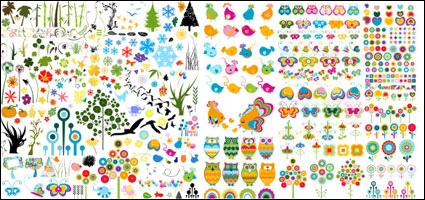 Cute animals and plants vector material