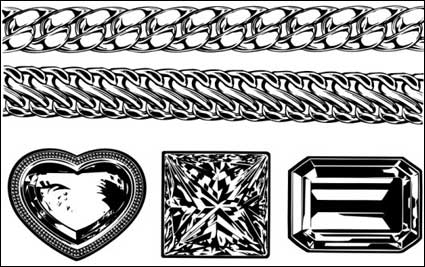 Realistic gold and silver chain - diamond gem Vector