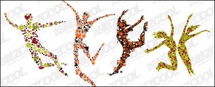 4 flowers composed of people jumping vector material