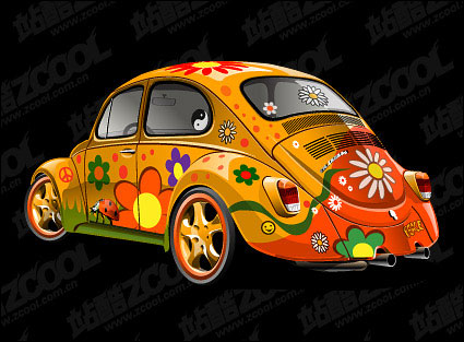 Lovely flowers, car vector material