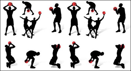 Silhouette of basketball action figures