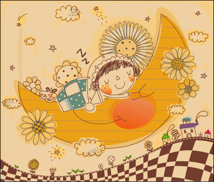 Korean cute family line drawing vector 3