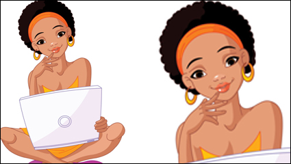 Girl and computer 04 - vector